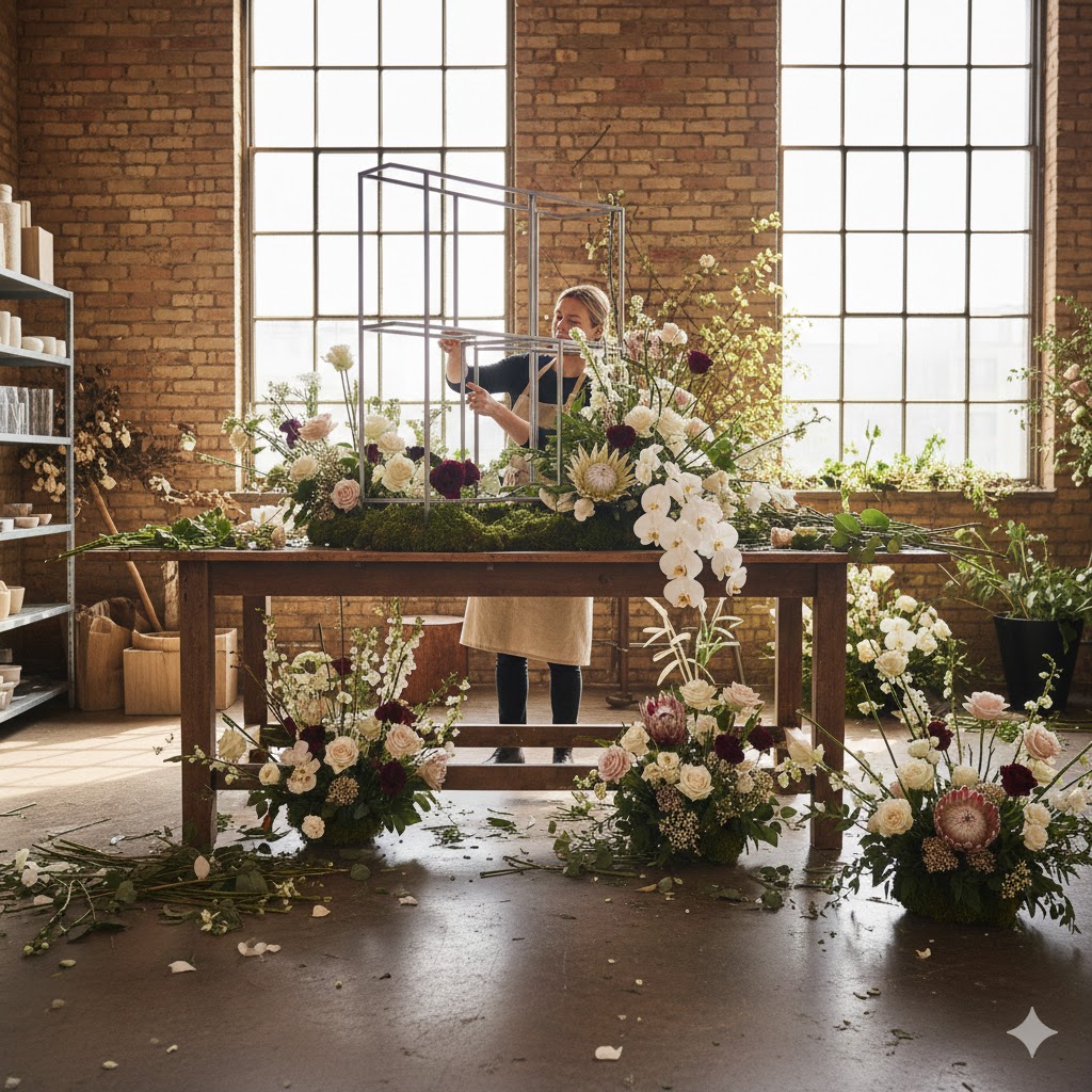 Mamen trabajando en la floristería